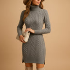Women's Cable Knit Turtleneck Sweater Dress | Felicity_3