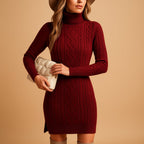 Women's Cable Knit Turtleneck Sweater Dress | Felicity_4