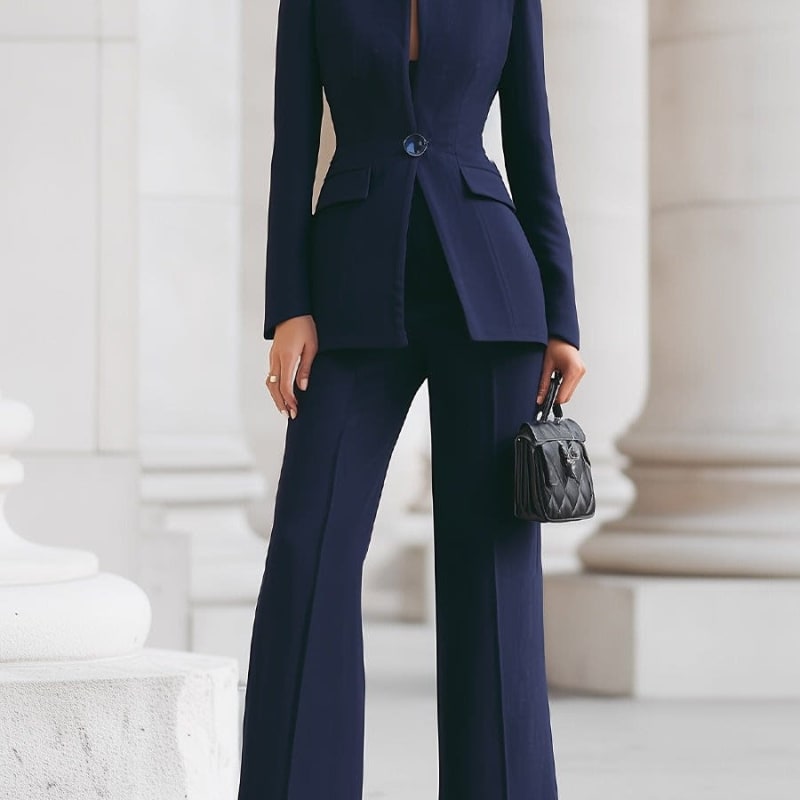 Women's Stand Collar Blazer and Pant Suit | Carrowby_1