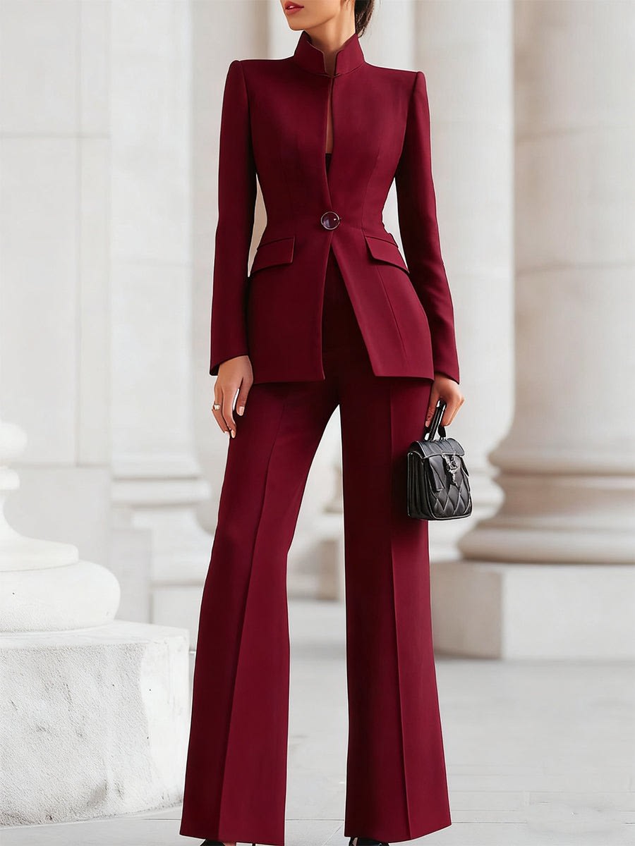 Women's Stand Collar Blazer and Pant Suit | Carrowby_4