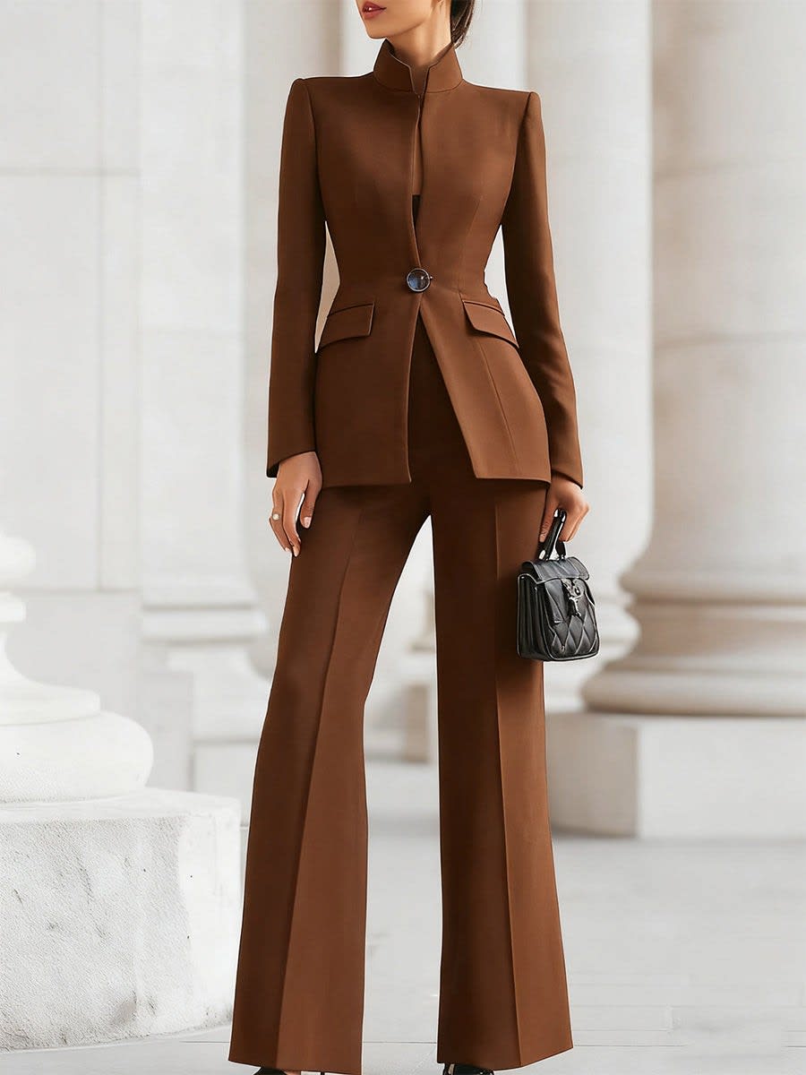 Women's Stand Collar Blazer and Pant Suit | Carrowby_5