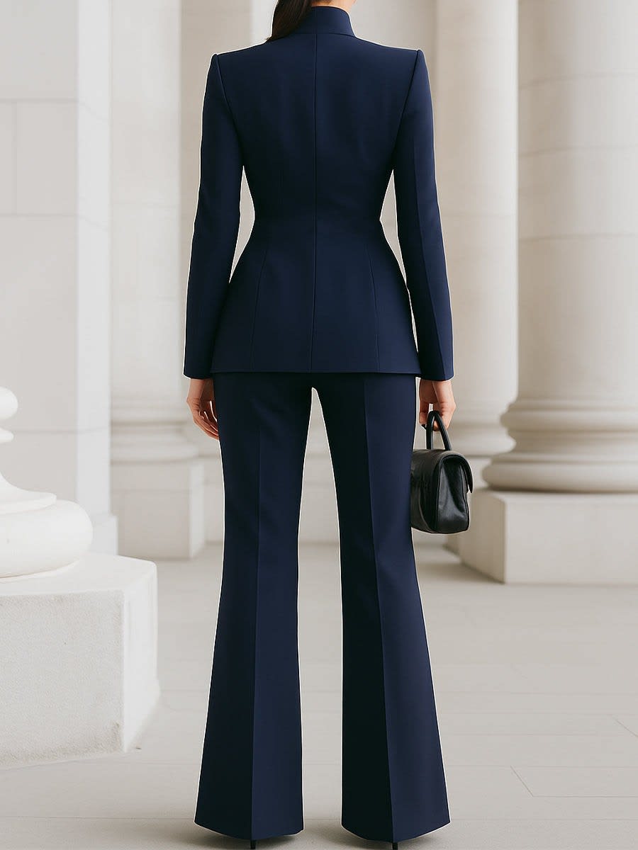 Women's Stand Collar Blazer and Pant Suit | Carrowby_8