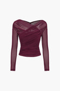 Women's Ruched Mesh Long Sleeve Top | Eirwen_4