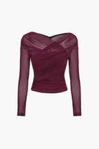 Women's Ruched Mesh Long Sleeve Top | Eirwen_4