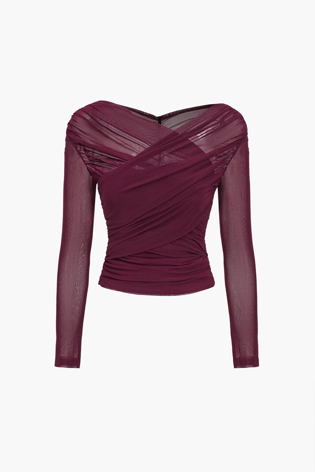 Women's Ruched Mesh Long Sleeve Top | Eirwen_4