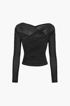 Women's Ruched Mesh Long Sleeve Top | Eirwen_7