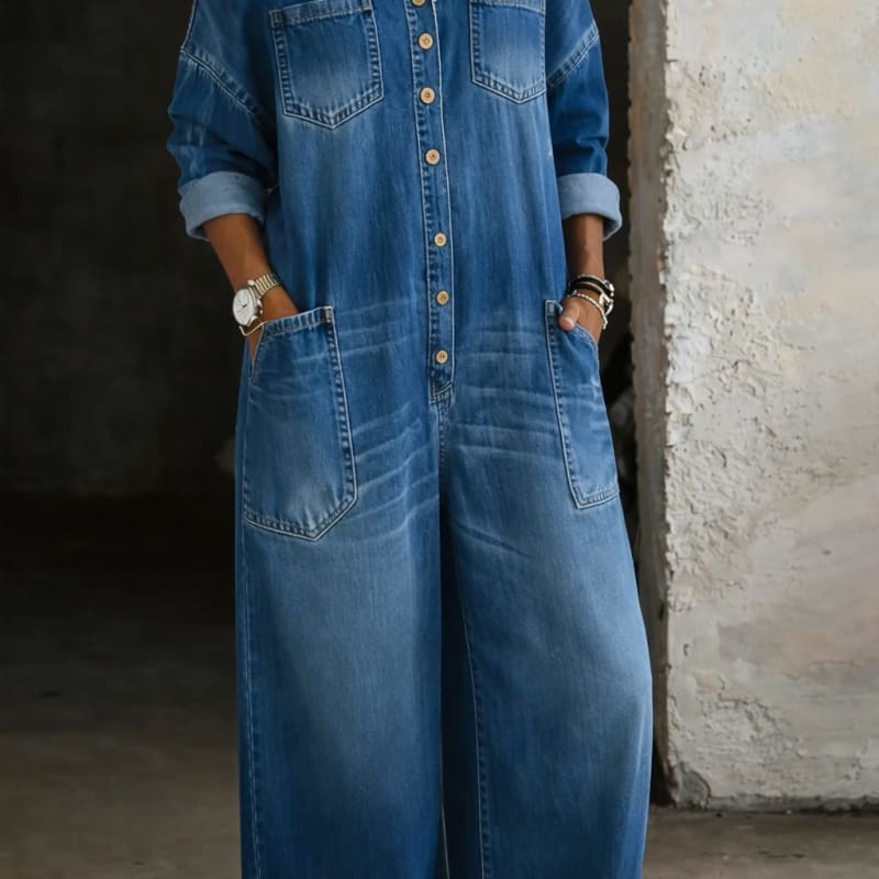 Women's Cold Shoulder Denim Jumpsuit | Blythe_1