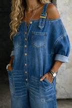 Women's Cold Shoulder Denim Jumpsuit | Blythe_2