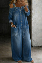 Women's Cold Shoulder Denim Jumpsuit | Blythe_4