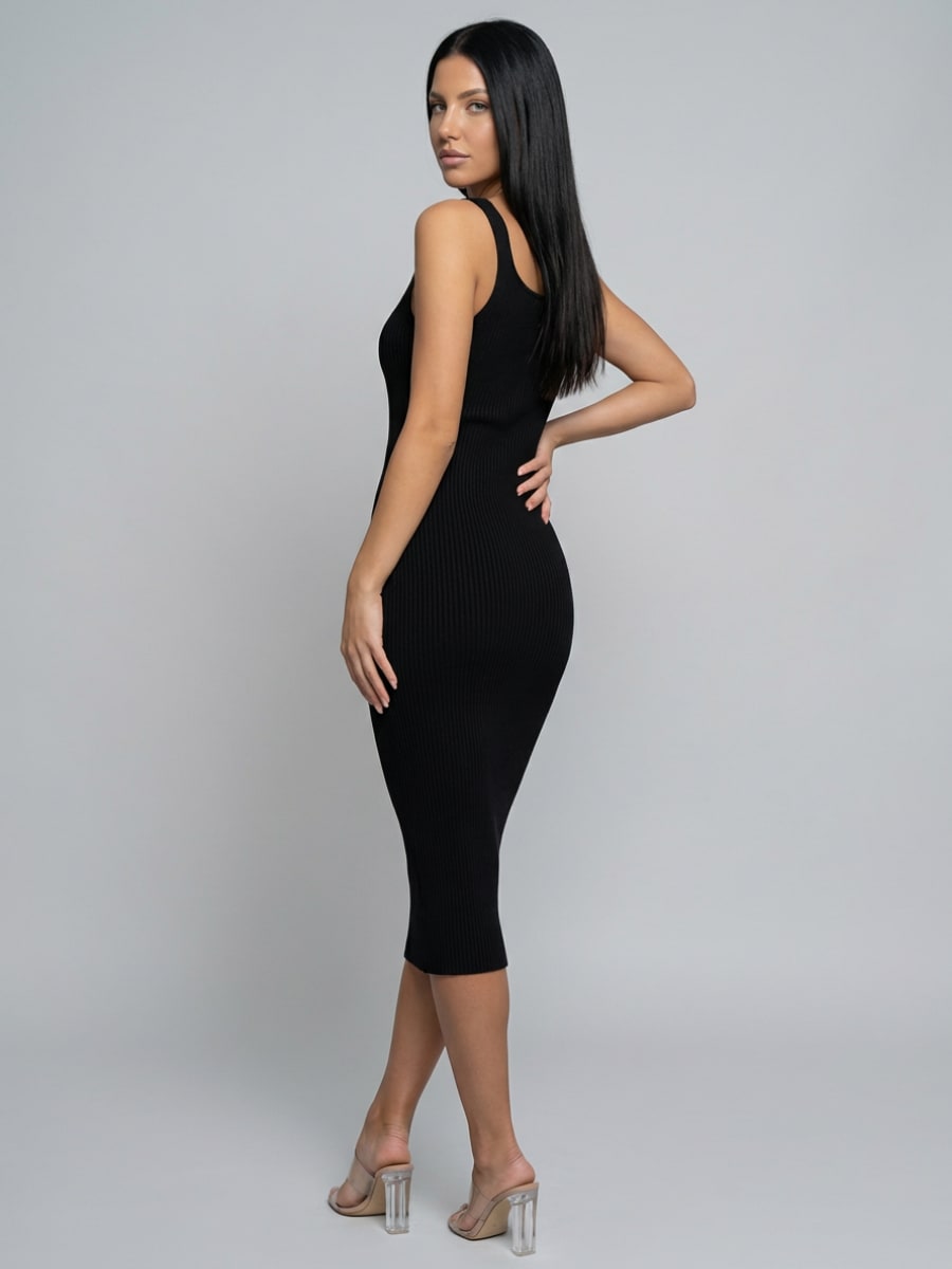 Women's Sleeveless Ribbed Knit Midi Dress | Leonora_10