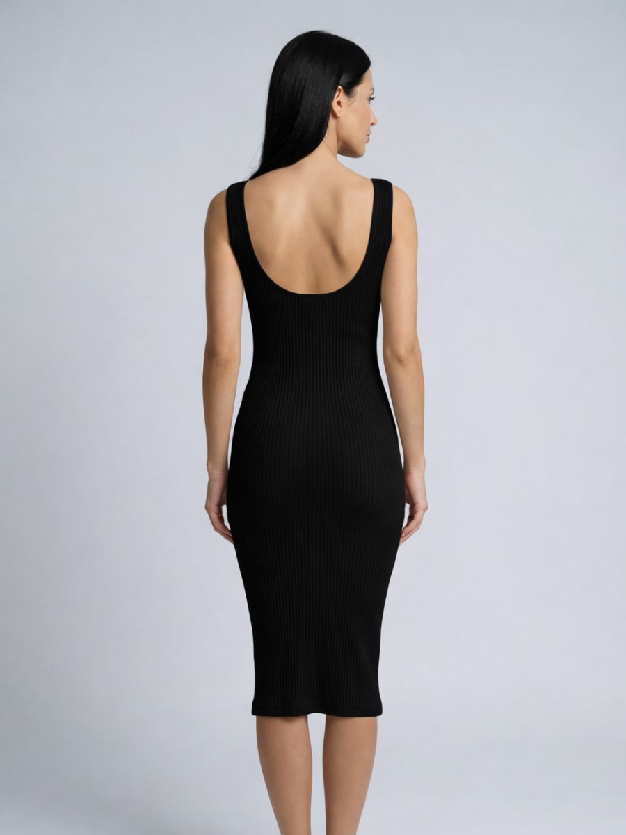Women's Sleeveless Ribbed Knit Midi Dress | Leonora_11
