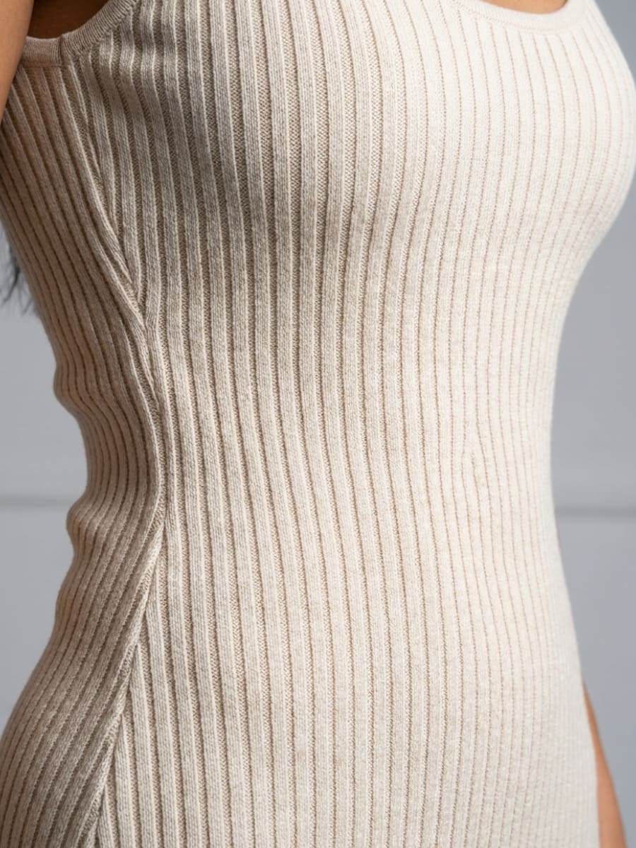 Women's Sleeveless Ribbed Knit Midi Dress | Leonora_2