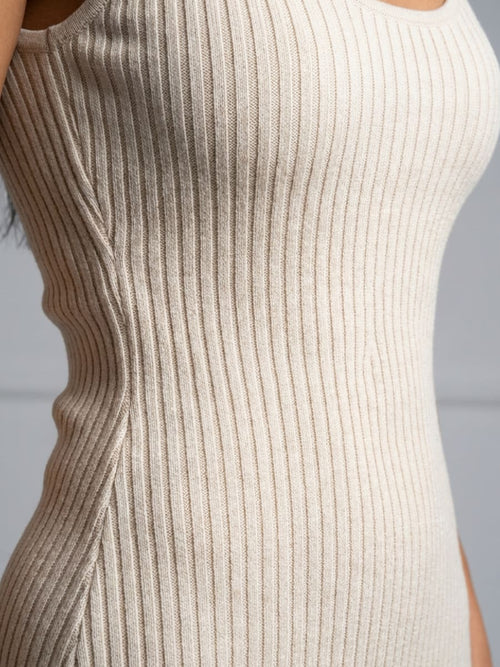 Women's Sleeveless Ribbed Knit Midi Dress | Leonora_2
