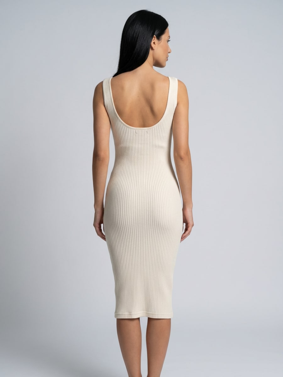 Women's Sleeveless Ribbed Knit Midi Dress | Leonora_5