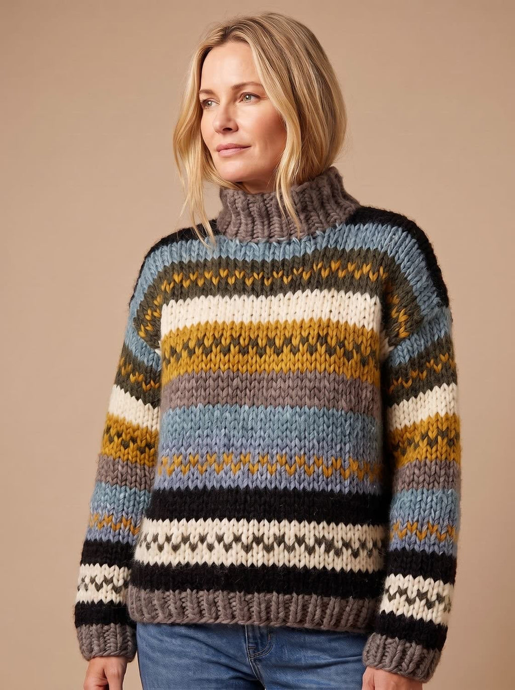 Women's Chunky Fair Isle Turtleneck Sweater | Cliveden_2