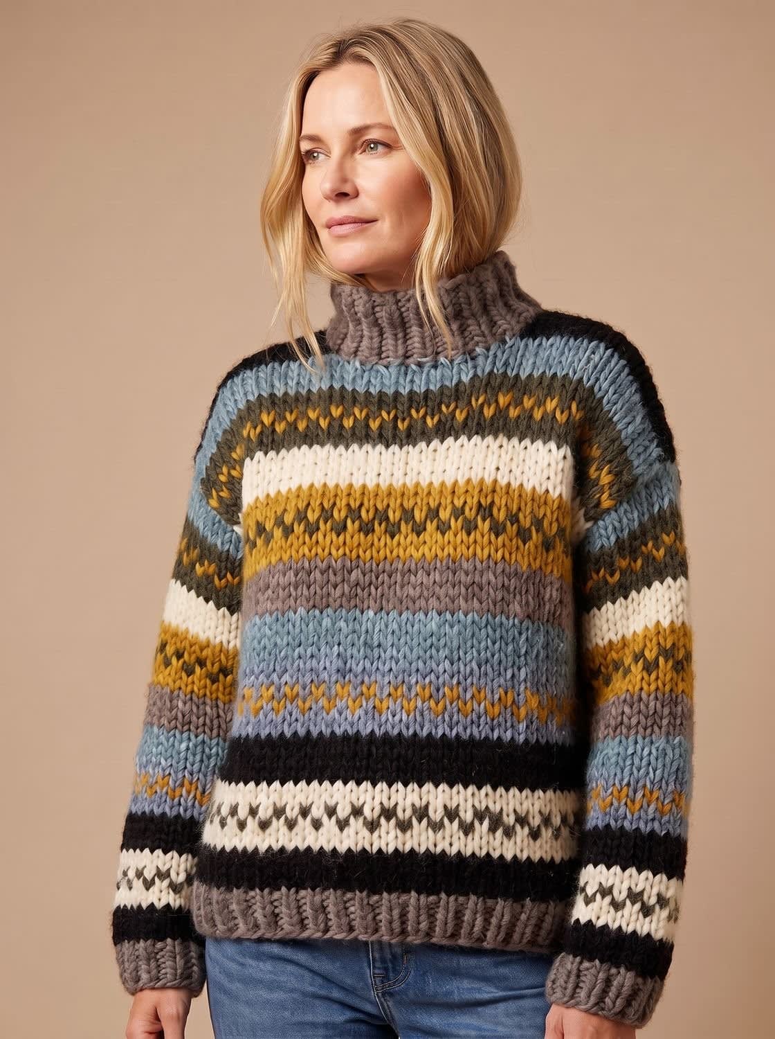 Women's Chunky Fair Isle Turtleneck Sweater | Cliveden_2