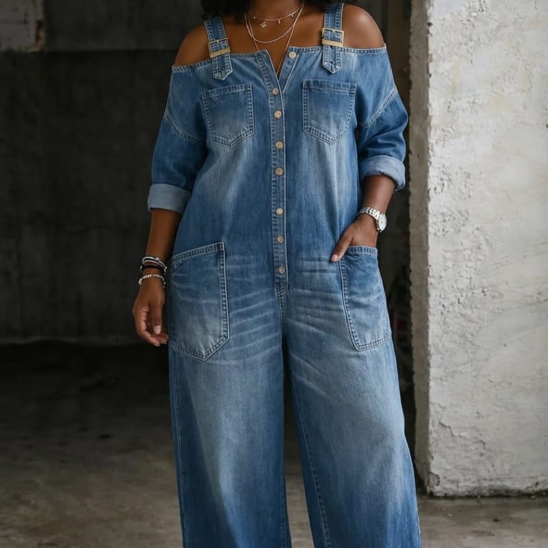 Women's Wide Leg Denim Jumpsuit | Dorothea_1