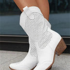 Holly Perforated Block Heel Western Cowgirl Boots