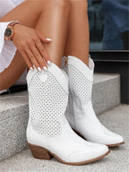 Holly Perforated Block Heel Western Cowgirl Boots