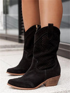 Holly Perforated Block Heel Western Cowgirl Boots