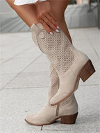 Holly Perforated Block Heel Western Cowgirl Boots