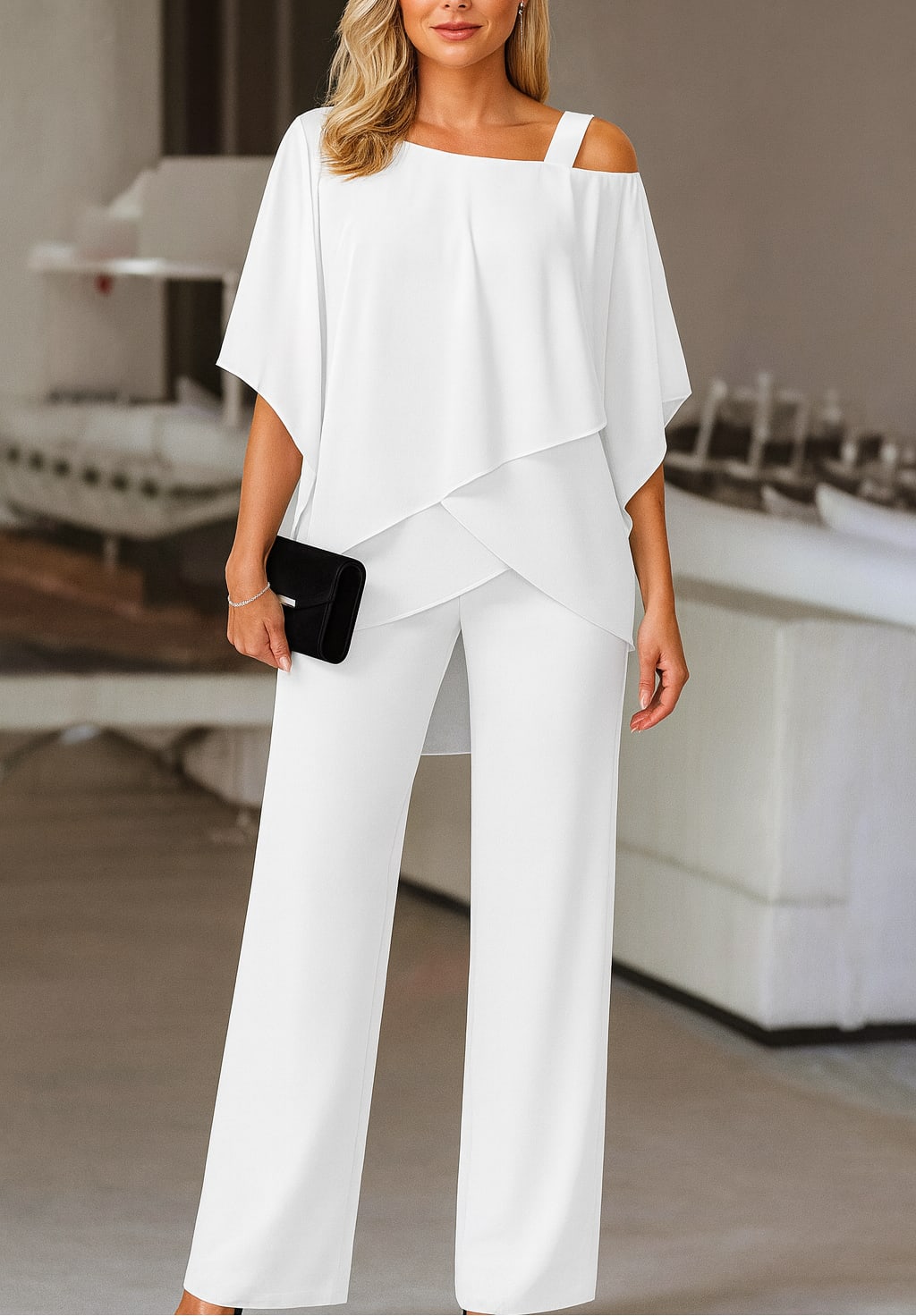 Women's Cold Shoulder Evening Pant Set | Ophelia_3