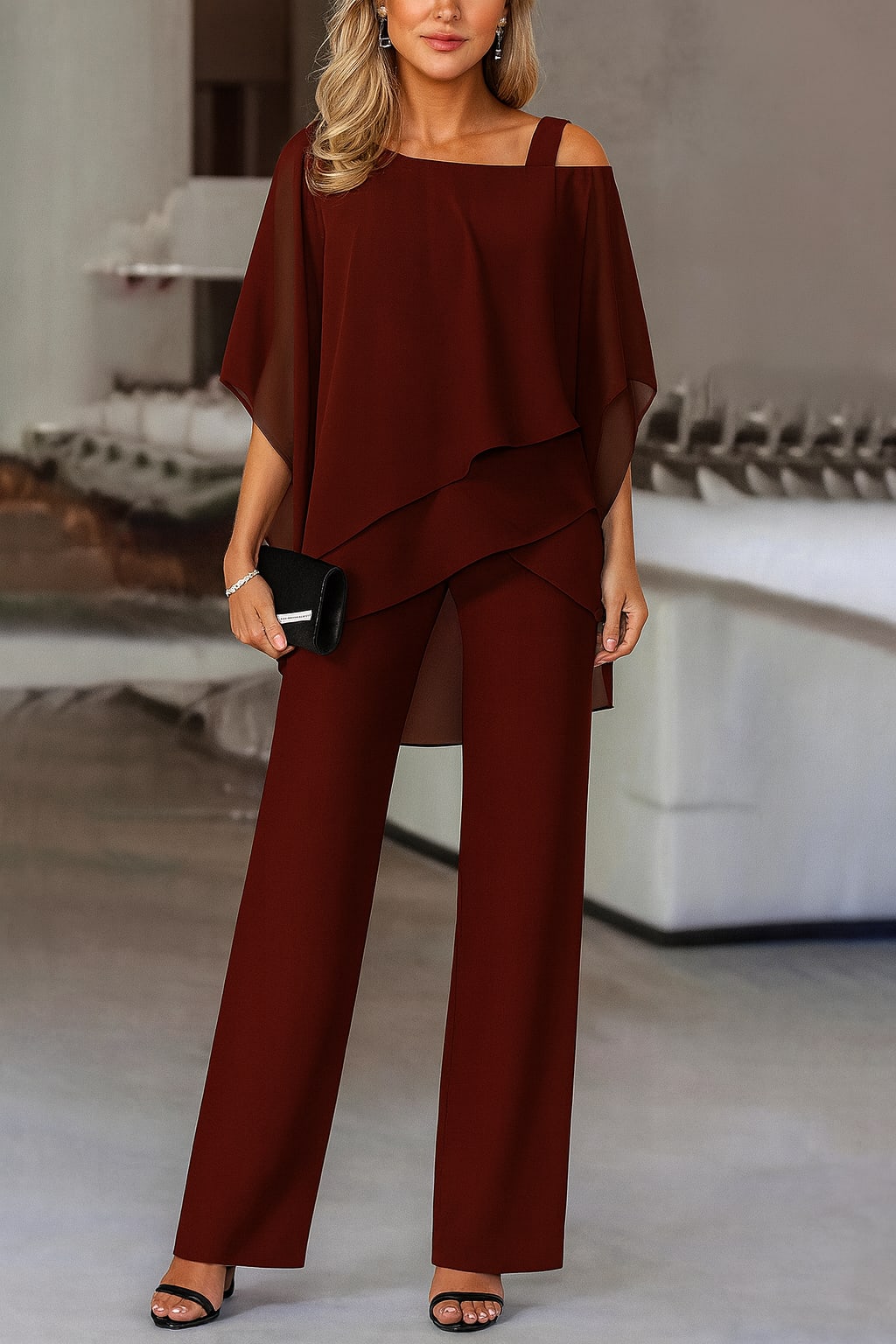 Women's Cold Shoulder Evening Pant Set | Ophelia_6
