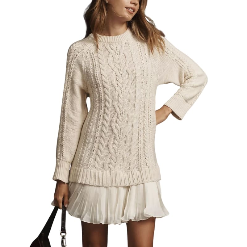 Women's Cable Knit Pleated Sweater Dress | Hallaton_1