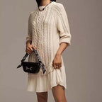 Women's Cable Knit Pleated Sweater Dress | Hallaton_3