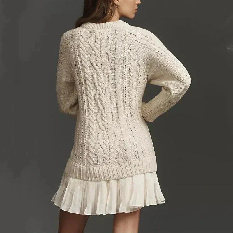 Women's Cable Knit Pleated Sweater Dress | Hallaton_4