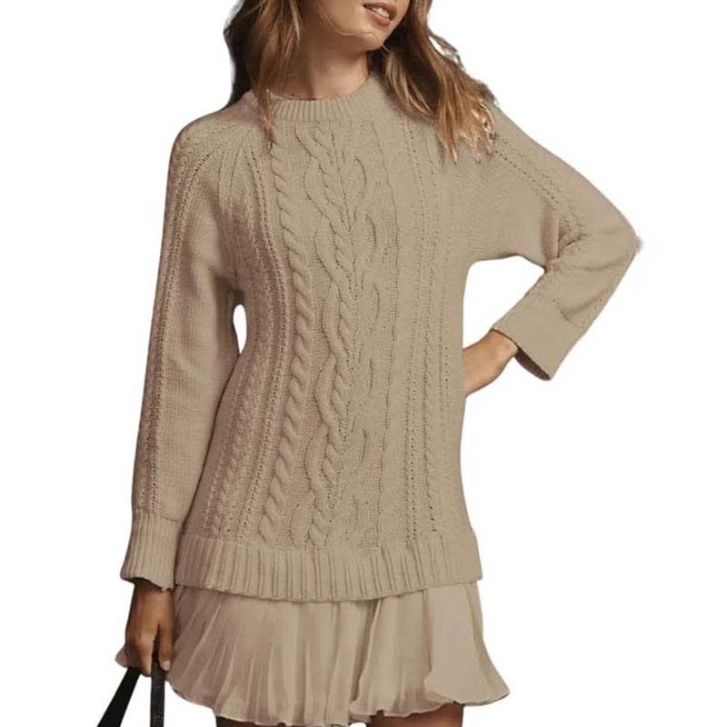 Women's Cable Knit Pleated Sweater Dress | Hallaton_7