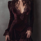 Women's Lace Trim Velvet Mini Dress | Blakeney_1