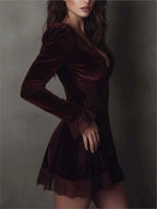 Women's Lace Trim Velvet Mini Dress | Blakeney_4