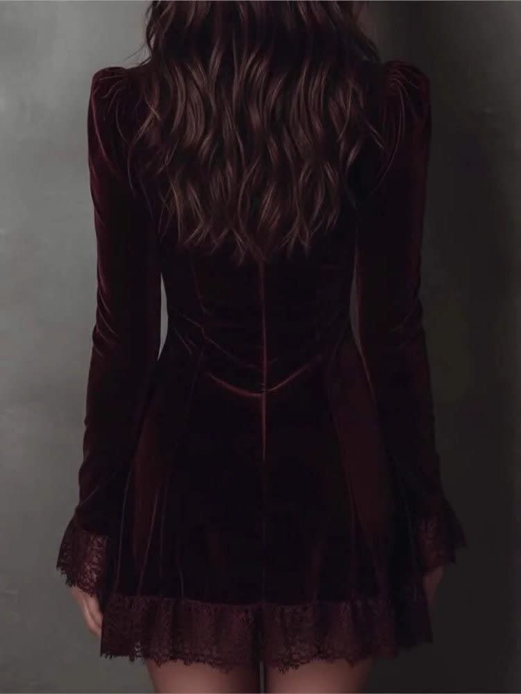 Women's Lace Trim Velvet Mini Dress | Blakeney_5