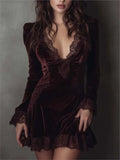 Women's Lace Trim Velvet Mini Dress | Blakeney_6