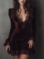 Women's Lace Trim Velvet Mini Dress | Blakeney_6