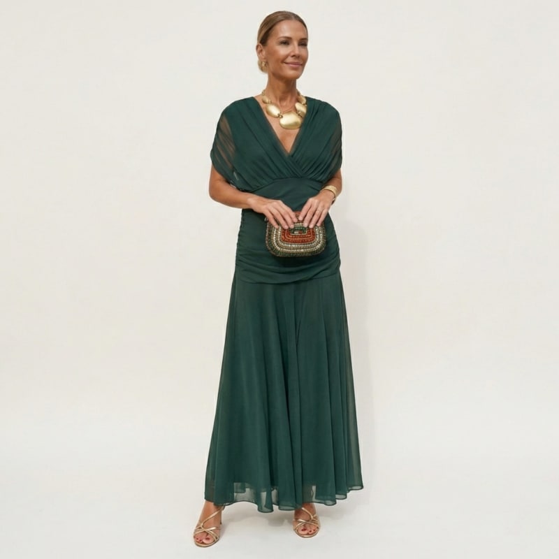 Women's V Neck Ruched Waist Maxi Dress | Lambourn_1