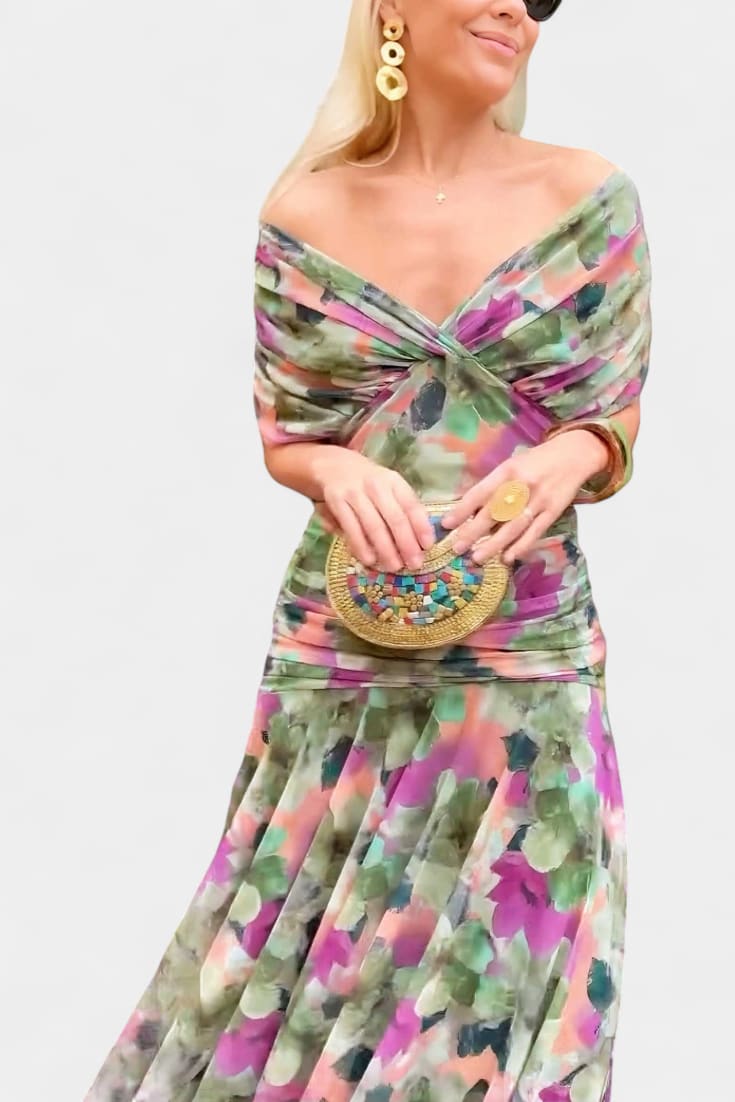 Women's V Neck Ruched Waist Maxi Dress | Lambourn_10