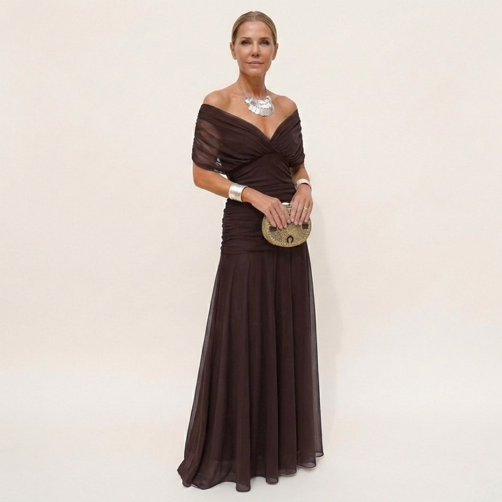 Women's V Neck Ruched Waist Maxi Dress | Lambourn_2