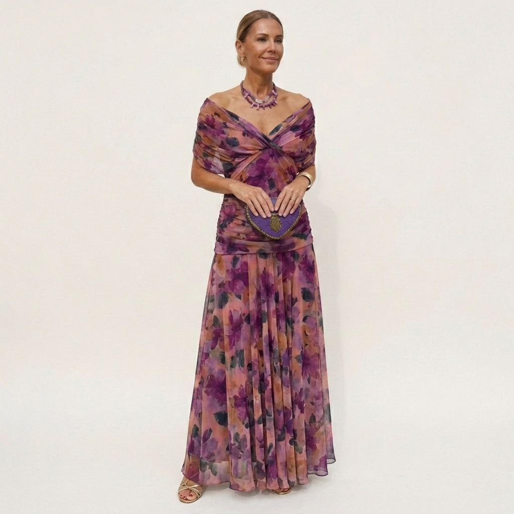 Women's V Neck Ruched Waist Maxi Dress | Lambourn_4