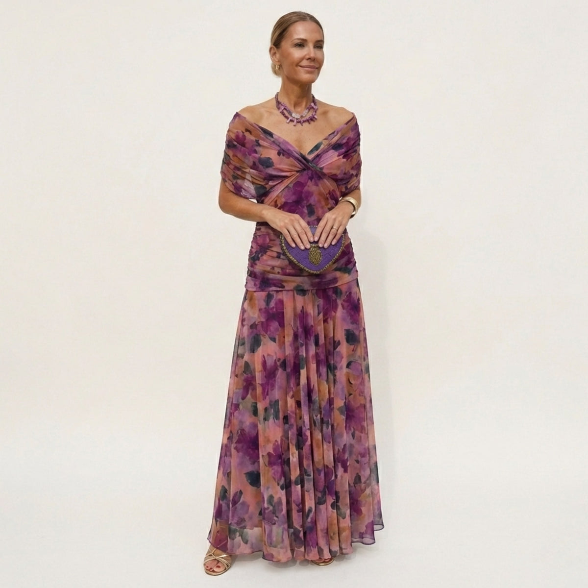 Women's V Neck Ruched Waist Maxi Dress | Lambourn_4