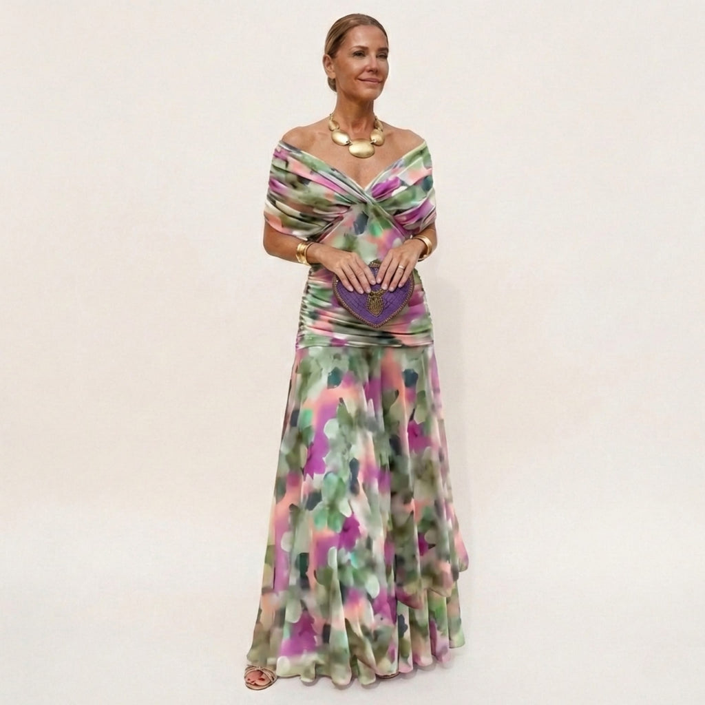 Women's V Neck Ruched Waist Maxi Dress | Lambourn_6