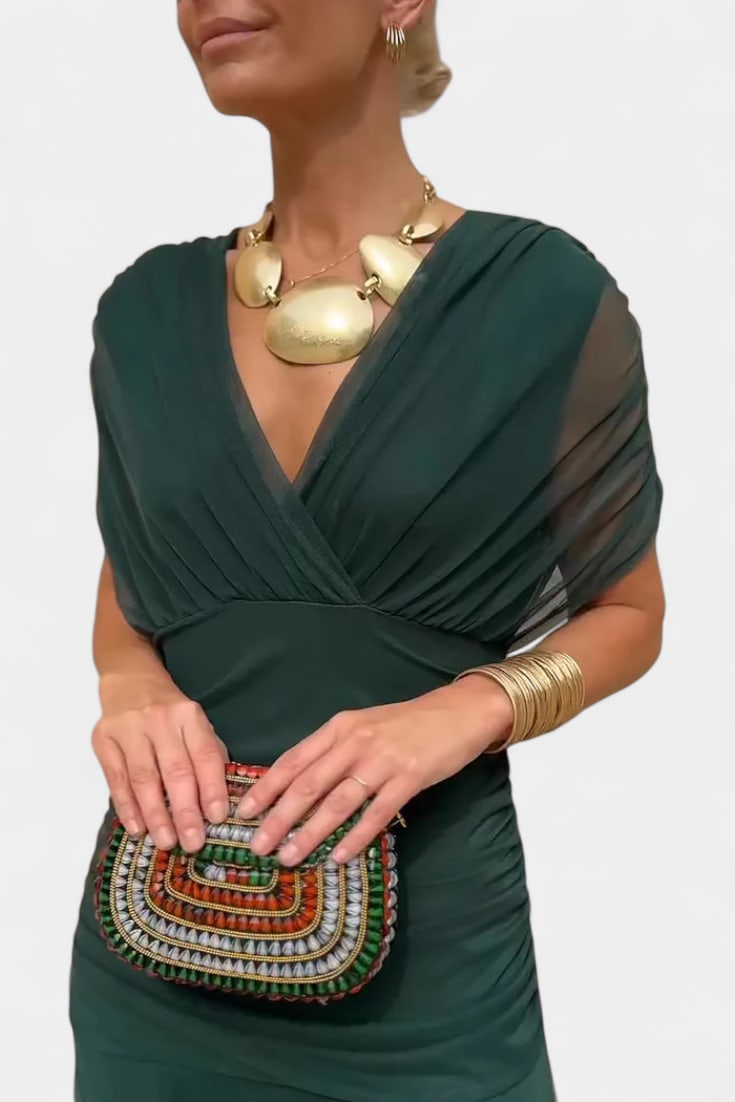 Women's V Neck Ruched Waist Maxi Dress | Lambourn_7