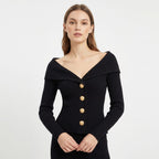 Women's Gold Button Ribbed Cardigan | Georgiana_1