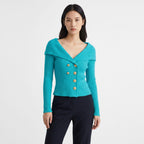 Women's Gold Button Ribbed Cardigan | Georgiana_2