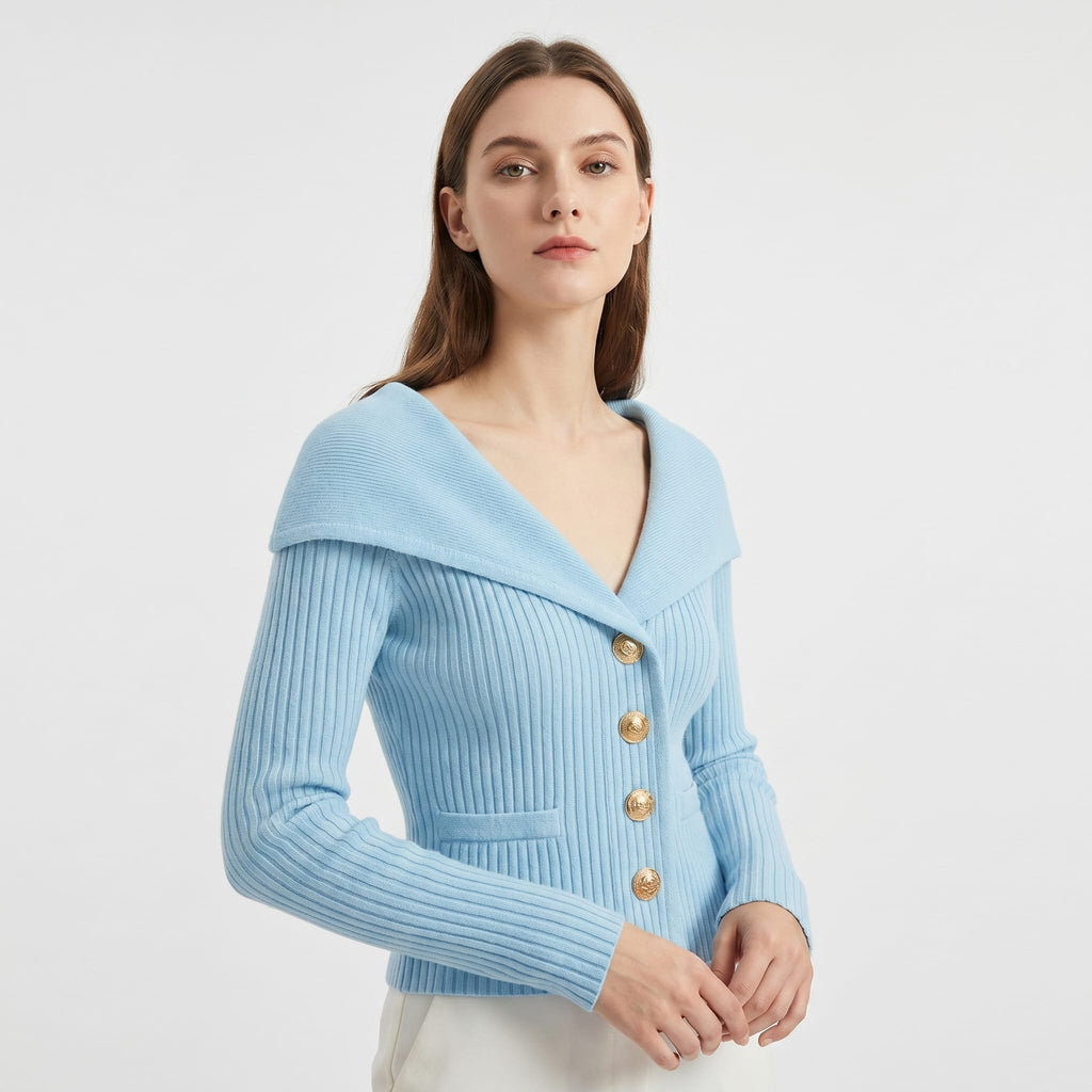 Women's Gold Button Ribbed Cardigan | Georgiana_3