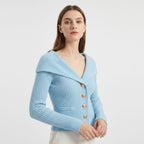 Women's Gold Button Ribbed Cardigan | Georgiana_3