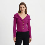 Women's Gold Button Ribbed Cardigan | Georgiana_5