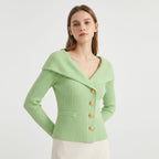 Women's Gold Button Ribbed Cardigan | Georgiana_6