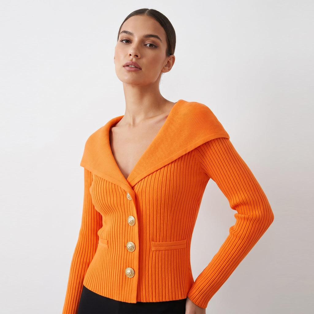 Women's Gold Button Ribbed Cardigan | Georgiana_7